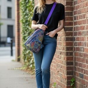 Crossbody Sling Bag Batik Blue Jean USA Handmade In Tennessee!